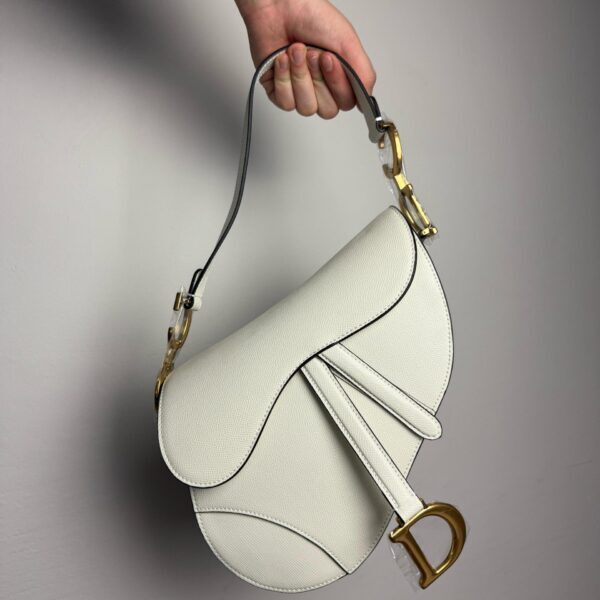 Christian Dior White Leather Saddle Handbag