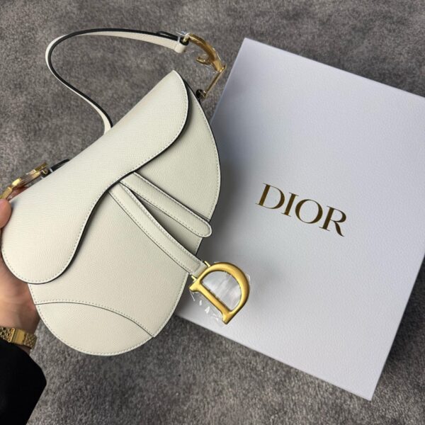Christian Dior White Leather Saddle Handbag