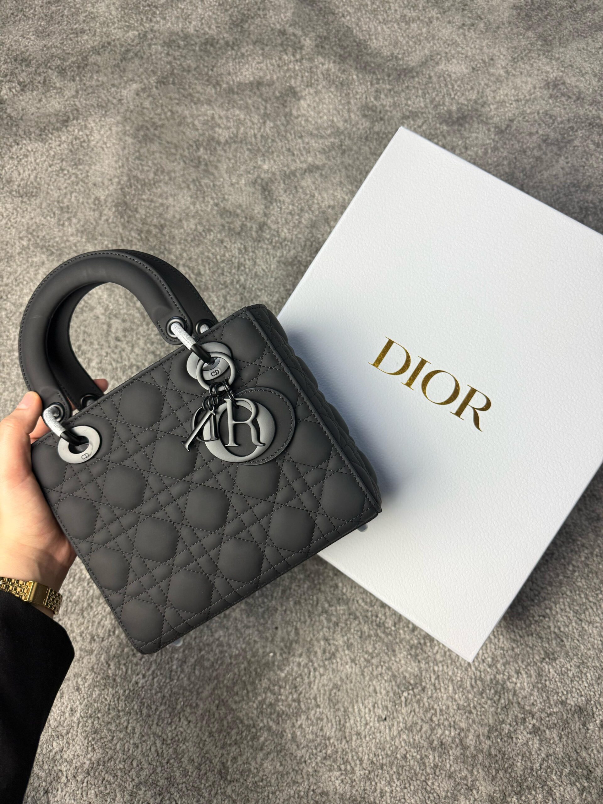 Christian Dior Black Ultra Matte Medium Lady Dior Bag - Slika 6