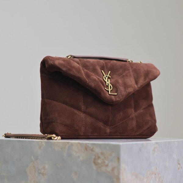 YSL Saint Laurent Lou Matelasse medium suede brown coffee