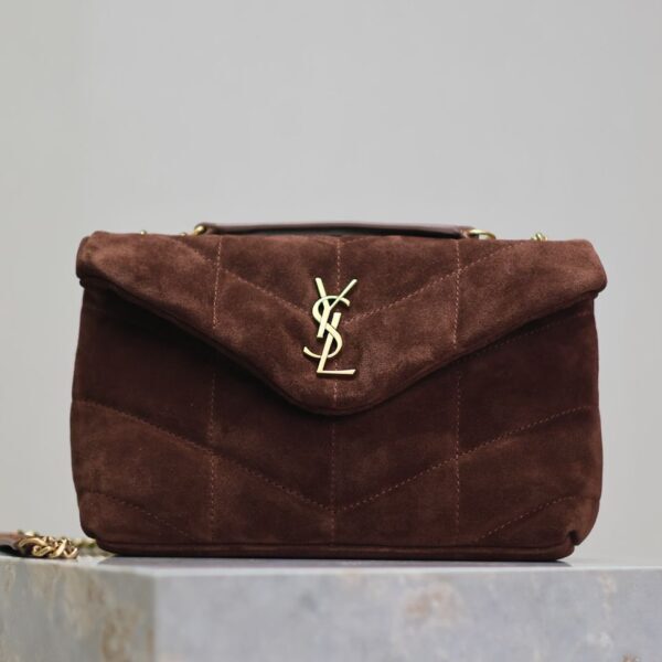 YSL Saint Laurent Lou Matelasse medium suede brown coffee