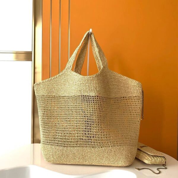 YSL Saint Laurent Natural Raffia Iace Shopping Tote