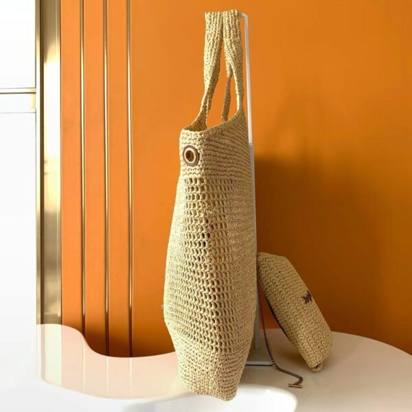 YSL Saint Laurent Natural Raffia Iace Shopping Tote