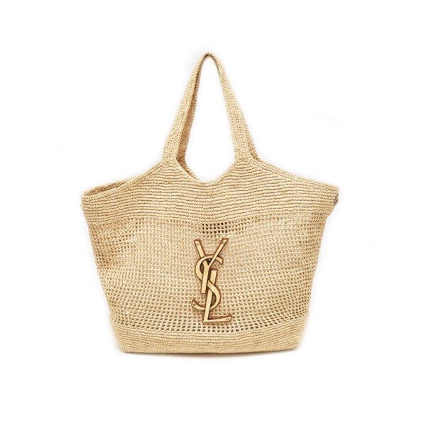 YSL Saint Laurent Natural Raffia Iace Shopping Tote
