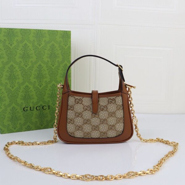Torba Gucci Jackie 1961 crystals in Beige Brown GG / MINI