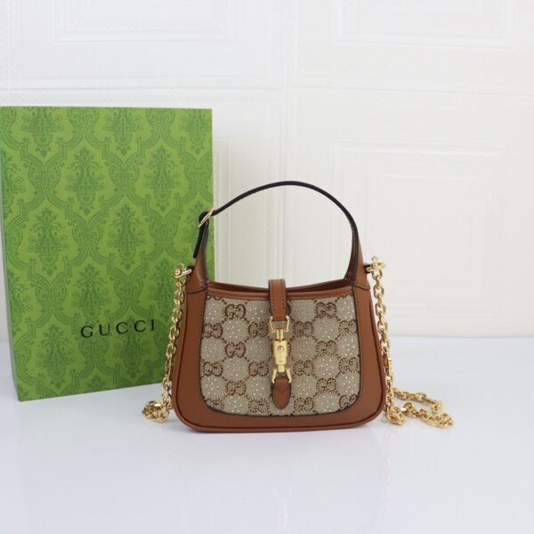 Torba Gucci Jackie 1961 crystals in Beige Brown GG / MINI