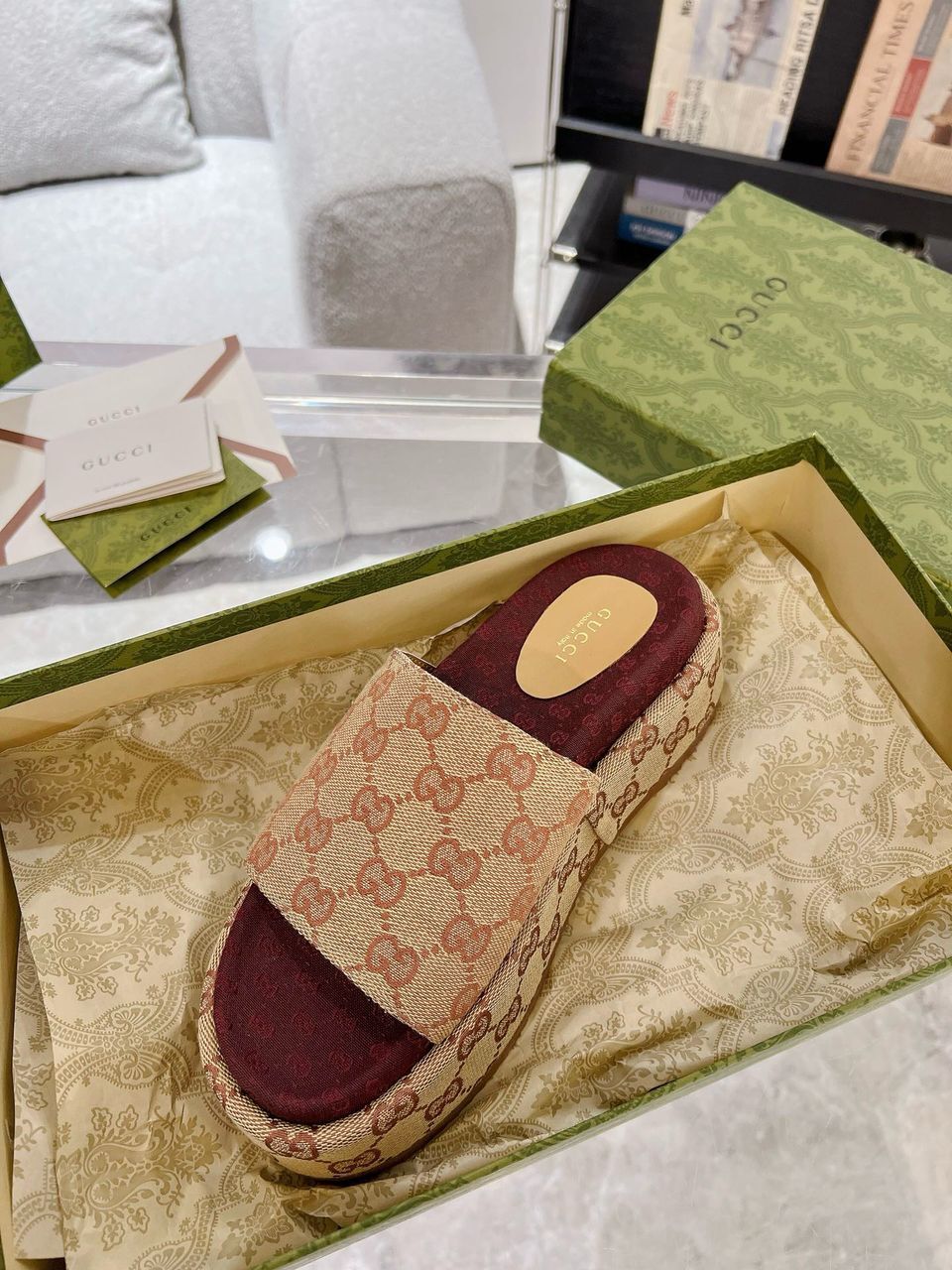 Gucci Sandale "Beige Brown" GG platform - Slika 6