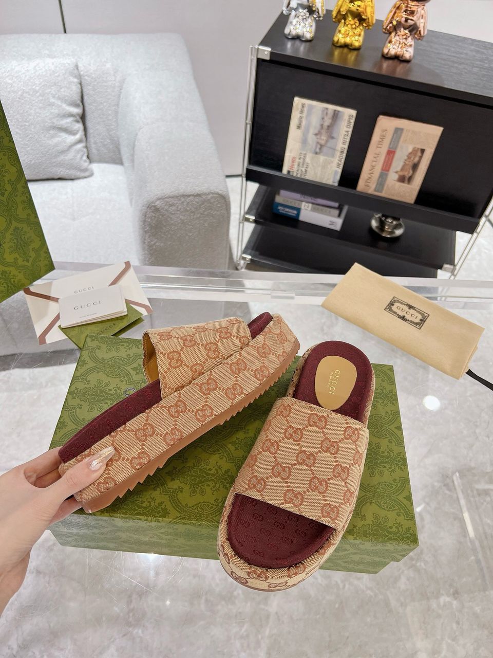 Gucci Sandale "Beige Brown" GG platform - Slika 8