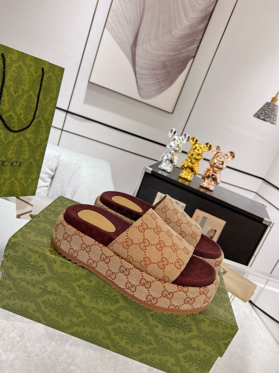 Gucci Sandale "Beige Brown" GG platform - Slika 9