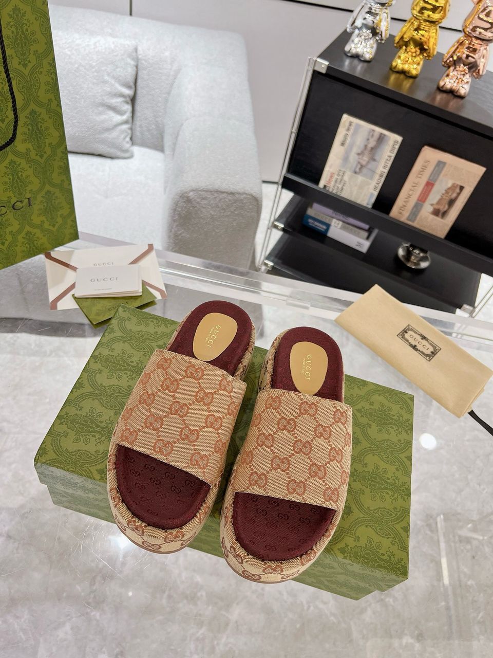 Gucci Sandale "Beige Brown" GG platform - Slika 10