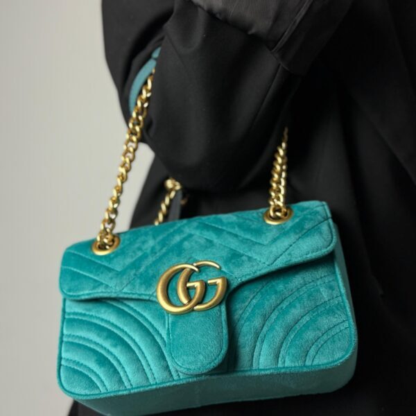 Gucci Marmont shoulder bag "Petrol Blue velvet", MINI
