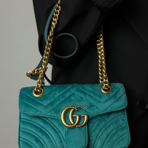 Gucci Marmont shoulder bag "Petrol Blue velvet", MINI