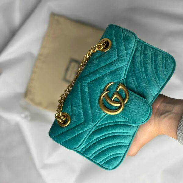 Gucci Marmont shoulder bag "Petrol Blue velvet", MINI