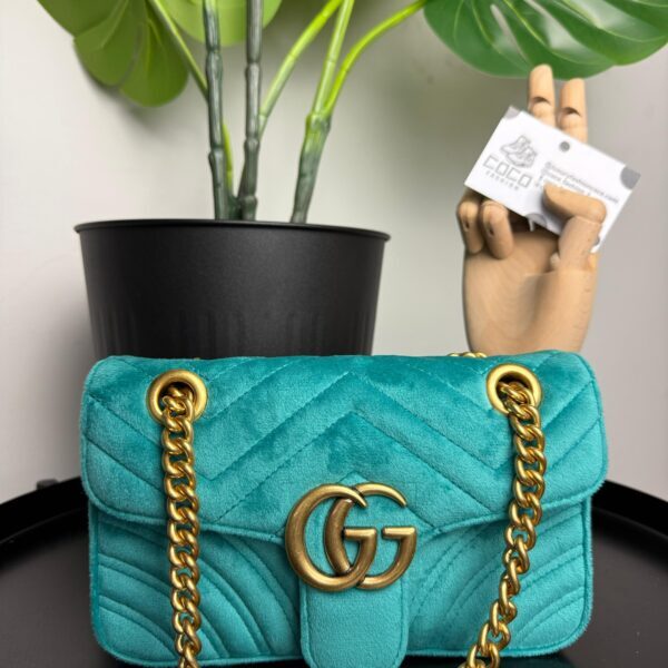Gucci Marmont shoulder bag "Petrol Blue velvet", MINI