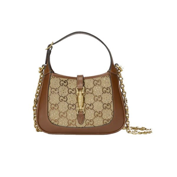Torba Gucci Jackie 1961 crystals in Beige Brown GG / MINI