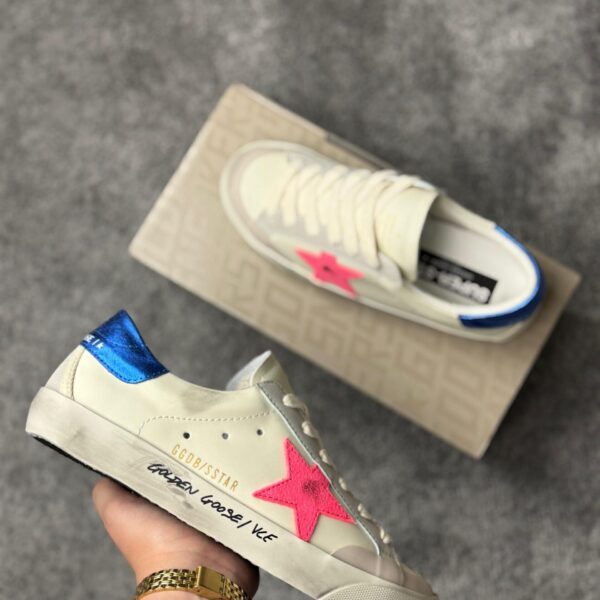 Golden Goose Hi Star Fuchsia star / Blue glitter