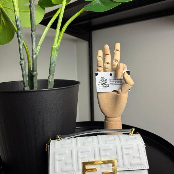 Authenticated Fendi Zucca Embossed Chain Midi Baguette White