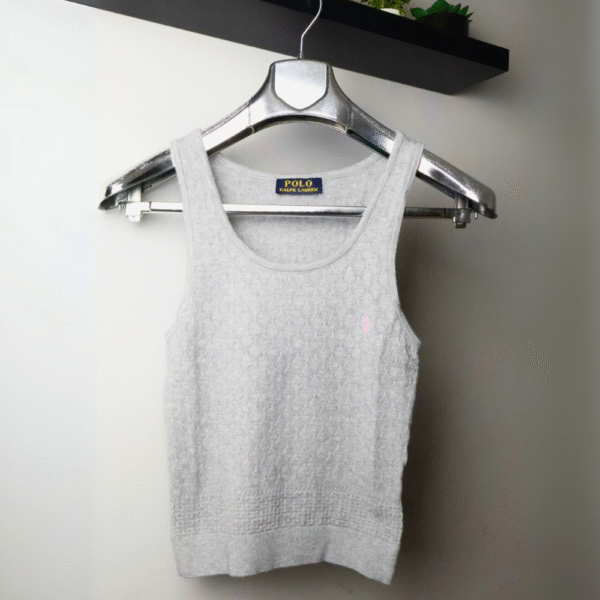 Majica Polo Ralph Lauren bez rukava, pletena, svijetlo siva