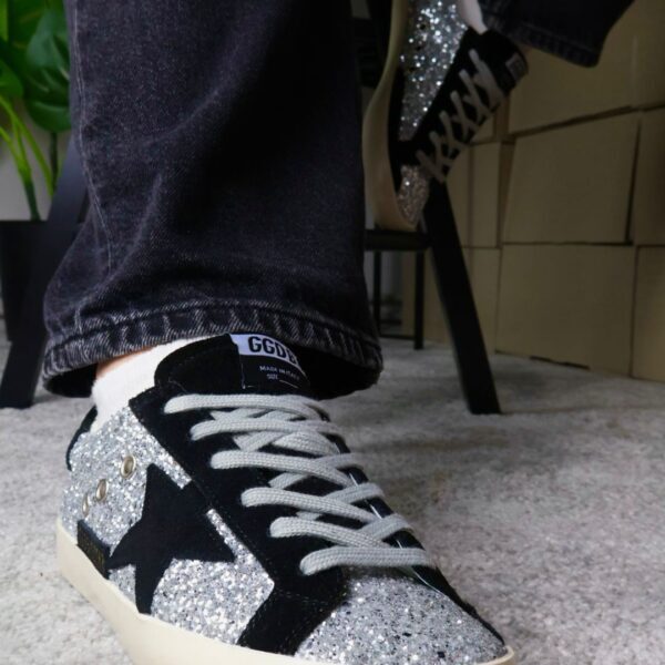 Golden Goose Silver Glitter / Black Star