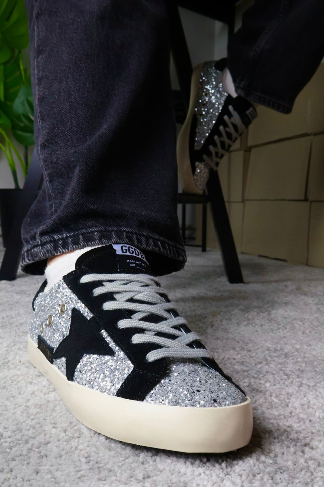 Golden Goose Silver Glitter / Black Star - Slika 4