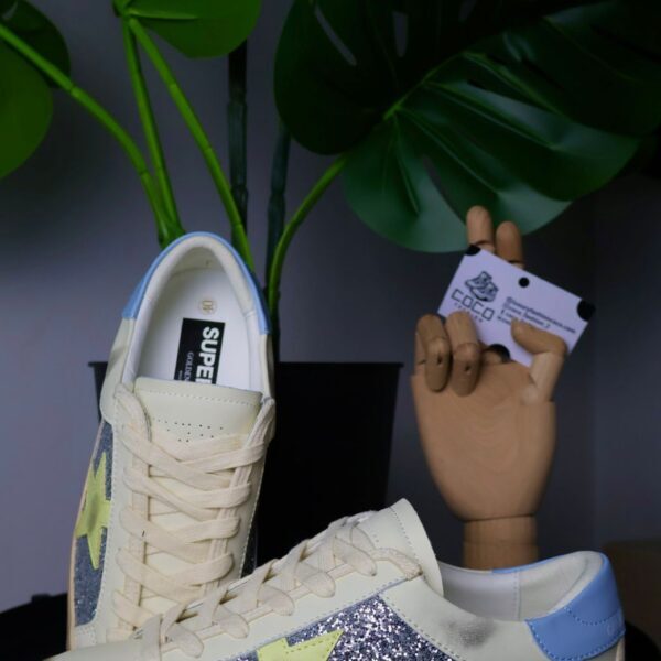 Golden Goose Silver Glitter/ Light Blue/ Taupe Star