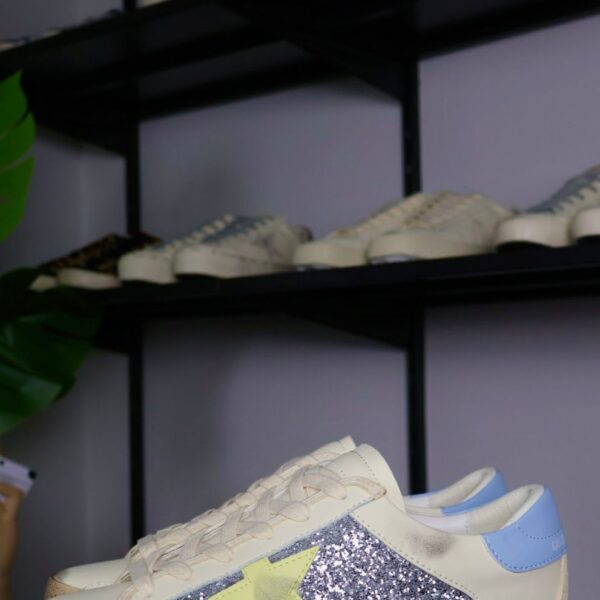 Golden Goose Silver Glitter/ Light Blue/ Taupe Star