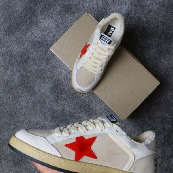 Golden Goose Taupe/White/Silver Red Star