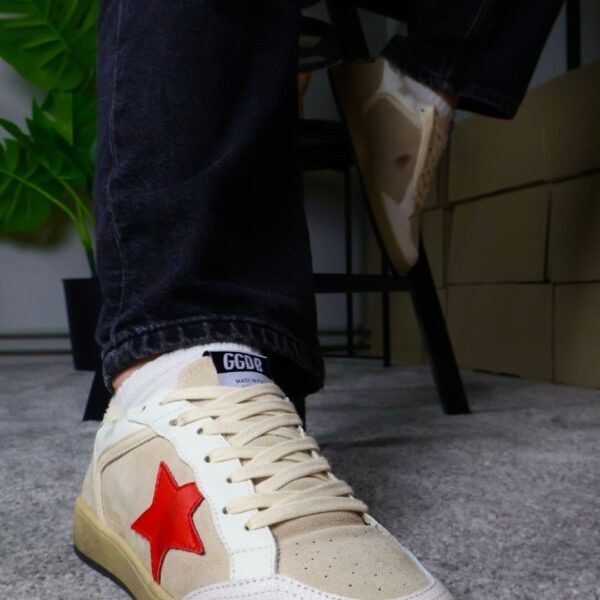 Golden Goose Taupe/White/Silver Red Star