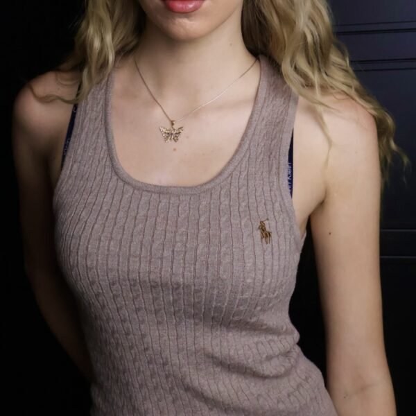 Majica Polo Ralph Lauren bez rukava, pletena, svijetlo smeđa