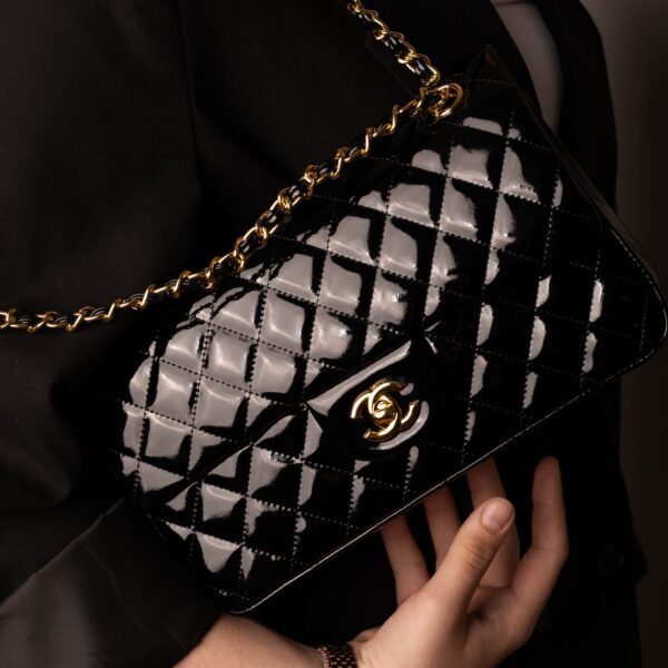CHANEL Matelasse Double Face Chain Shoulder Bag Enamel Black