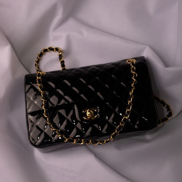 CHANEL Matelasse Double Face Chain Shoulder Bag Enamel Black