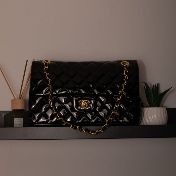 CHANEL Matelasse Double Face Chain Shoulder Bag Enamel Black
