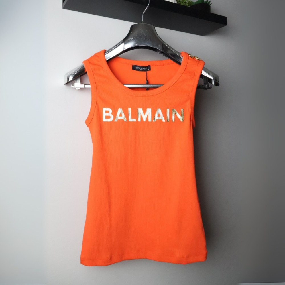 Balmain majica bez rukava / Orange / Gold Logo