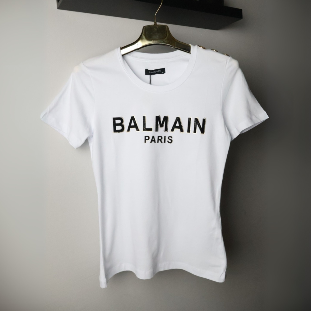 Balmain majica kratki rukav / White / Gold logo