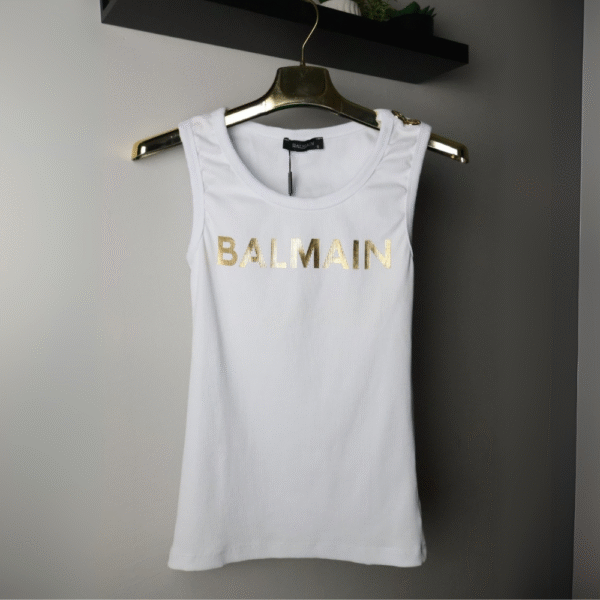 Balmain majica bez rukava / White / Gold Logo