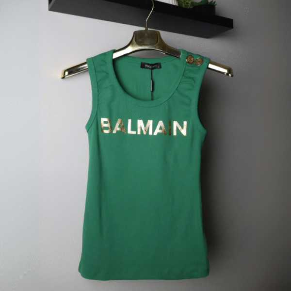 Balmain majica bez rukava / Green / Gold Logo
