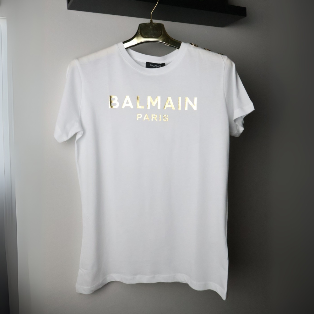 Balmain majica kratki rukav / White / Gold logo