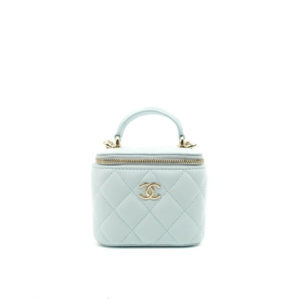 Chanel Mini Top Handle Vanity With Chain Light Blue Lambskin Gold Hard