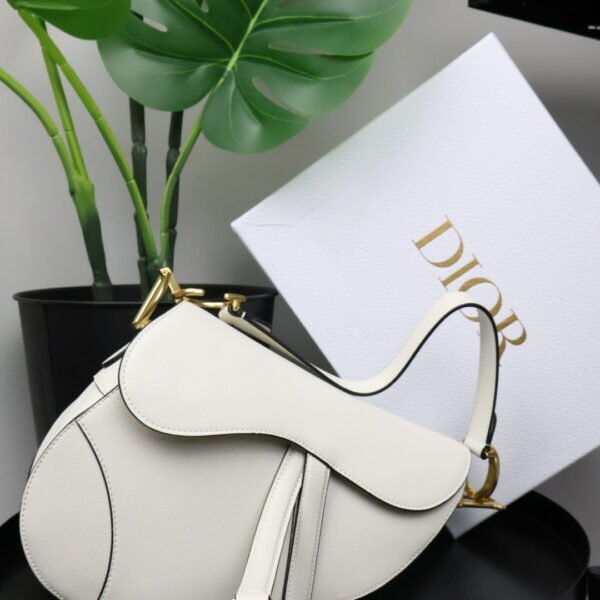 Christian Dior White Leather Saddle Handbag