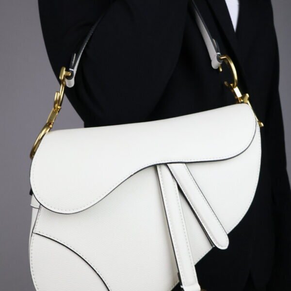 Christian Dior White Leather Saddle Handbag