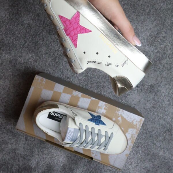 Golden Goose White/Pink Croc Leather Star/Pink Shinny