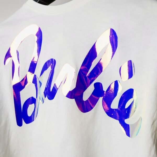 Barbie majica / White / glittery sleeves / Purple logo