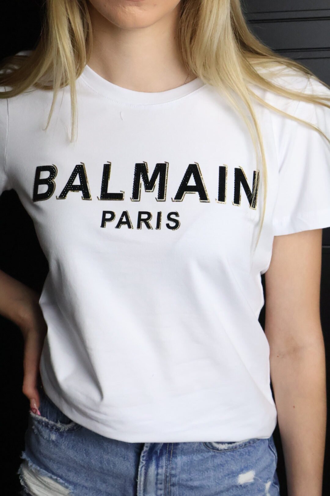 Balmain majica kratki rukav / White / Gold logo - Slika 3