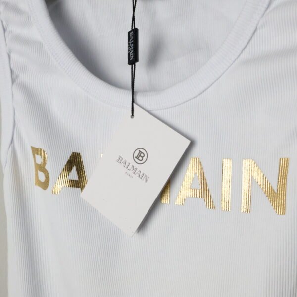 Balmain majica bez rukava / White / Gold Logo