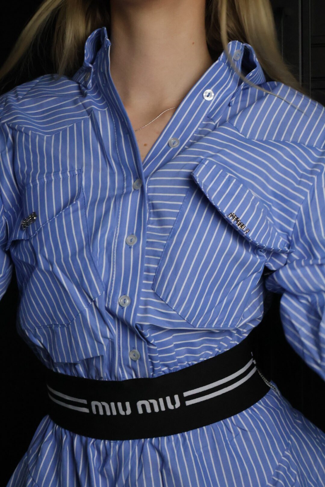 Miu Miu haljina / Blue / Black and white belt - Slika 3