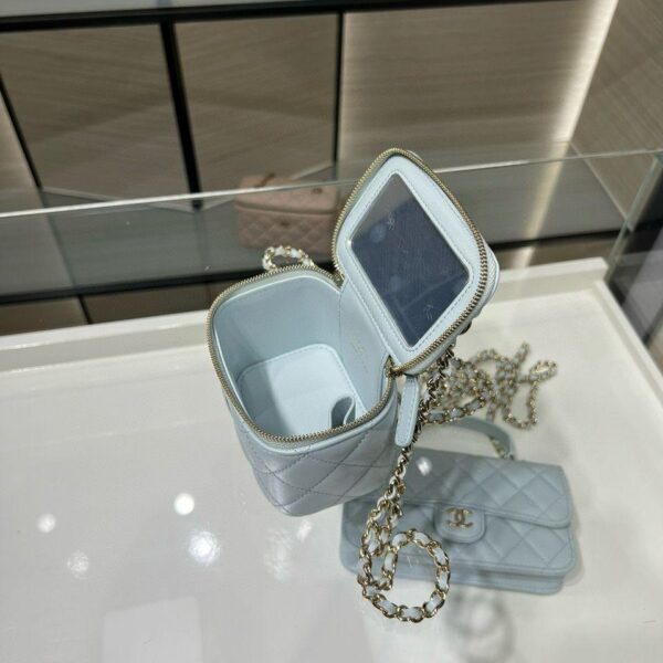 Chanel Mini Top Handle Vanity With Chain Light Blue Lambskin Gold Hard