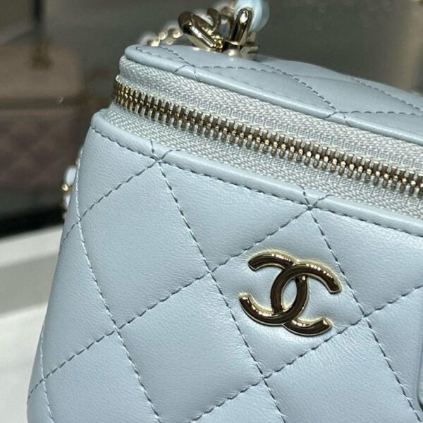 Chanel Mini Top Handle Vanity With Chain Light Blue Lambskin Gold Hard