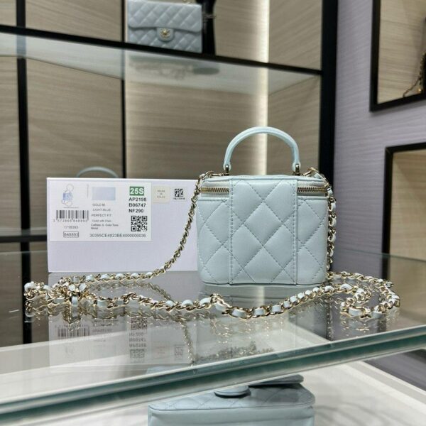 Chanel Mini Top Handle Vanity With Chain Light Blue Lambskin Gold Hard