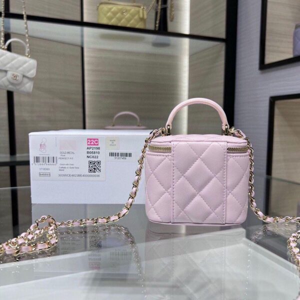 Chanel Mini Top Handle Vanity With Chain Light Pink Lambskin Gold Hard