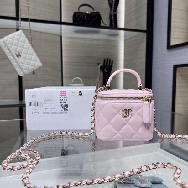 Chanel Mini Top Handle Vanity With Chain Light Pink Lambskin Gold Hard